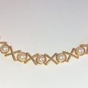 Vintage Gold Tone & Faux Pearl X Link Chunky Retro Bracelet Photo 1