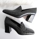 Via Spiga  90s Vintage Black Croc-Embossed Square Toe Leather Heeled Loafers Photo 6