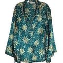 gilligan and o'malley  Silky Collared Button Front Loungewear Pajama Top Green Gold Photo 0