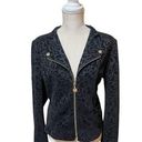 Anne Klein Black Velvet Leopard Print Zip Up Gold Hardware Jacket Blazer Size M Photo 0