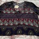 NWT Ganji LA boho paisley colorful burgundy & navy tie collar blouse, size S Red Photo 9