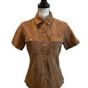 Moda  International VS Suede Leather Shirt Brown Small Snap Button Vintage Y2K Photo 0