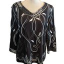 a.gain Once  Shirt Top Blouse Women's Large Black White Embroidered V-Neck Photo 0