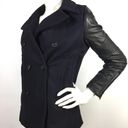 All Saints Zaskia Pea Coat Navy Wool Black Leather
Sleeves Double Breasted Photo 7