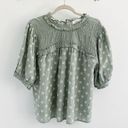 Bohme Sage Green Embroidered Floral Puff Sleeve Tassel Blouse Boho Photo 0