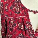 American Eagle Size XXS Burgundy Floral Keyhole Neck Ladder Cut Outs Mini Dress Photo 5