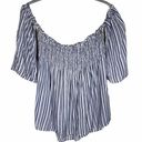 Paper Crane Striped Off Shoulder Smocked Rayon Top Blue & Off White Womens Med Photo 0