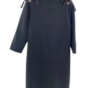 Tahari ‎ Size 10 Black Shift Dress Tie Shoulders Grommets V Neck 3/4 Sleeve NWT Photo 3