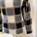 Tahari  Window Pane Plaid Black White Yellow Long Sleeve Mock Neck Sweater L Photo 8