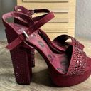 Juicy Couture  Women’s 6.5 Maroon Burgundy Rhinestone Faux Suede Slingback Heels Photo 0