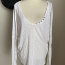 We The Free Free People White Heathered Sheer Linen Cotton Button Long Sleeve Tee,Size Large Photo 0