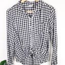 Abound NWT  Plaid Long Sleeve Tie Front Knot Tee Check XS Gingham Black White Photo 0