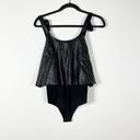 Commando  Faux Vegan Leather Loose Ruffle Overlay One Piece Bodysuit Black Small Photo 0