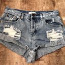 Elan Distressed Lightwash Jean Short Photo 0