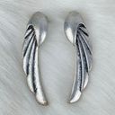 Boutique 💕 Silver Tone Angel Wing Earrings Brushed Pewter Black Bird Wings Photo 0