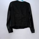 Vince  Women's  Black Leather And Linen Asymmetrical Zip Moto Jacket  SZ 8 Photo 2