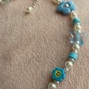 Pastel Blue Flower Butterfly Smiley Pearl Kawaii Y2k Style Beaded Choker Necklace. Photo 2