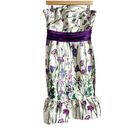 Marchesa Notte Mikado Satin Strapless Ivory Floral Sash Cocktail Dress Size 8 White Photo 4