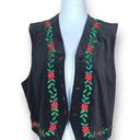 Karen Scott Vintage  Vest Black Velvet Red Green Holiday Poinsettias Embroidery Photo 7