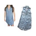 SO  Brand DENIM DRESS Womens XS Sleeveless Criss Cross Tie Front Pockets Collar Photo 8