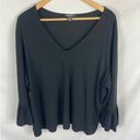 DKNY  Pleated Bell Sleeve V Neck Blouse Black Size 3X Photo 0