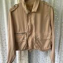 BLANK NYC  Women's Beige Lightweight Utility Moto Cargo Crop Zip Up Snap Jacket M Photo 1