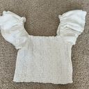 ASTR Smocked Flutter Gauze Top in White Photo 1