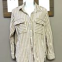 Flawless  Button Down Tan and Cream Striped Shirt- Medium Photo 0