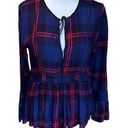 Thread and Supply  Navy and Red Plaid Peplum blouse w/ tie closure Size Medium Photo 0