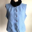 Talbots  Faux Fur Collar Baby Blue Wool Sleeveless Vest Photo 0