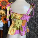 Unique Vintage NTAGE Pink & Yellow Floral Breezy Babe Crop Top MEDIUM  Photo 3