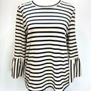 A loves A  Beige & Dark Navy Striped 3/4 Bell Sleeves Cotton Blend Sweater Small Photo 0