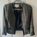 Banana Republic  Black Plaid Tweed Cropped 3/4 Sleeve Zip Up Blazer Jacket GUC Photo 0