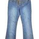 Mudd Y2K  Low to Mid Rise Lace Up Grommet Flare Blue Jeans Size 13 Photo 0