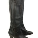 Frye * Womens Boots Size 6.5 Black Leather High Heeled Belted Pleated Tall 77076 Photo 2