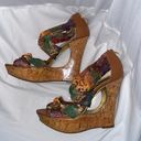 Falchi By Falchi Wedge Cut Out Cork Heels Rainbow Animal Print size 7.5 Photo 0