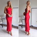 ZARA red midi dress satin party wedding coctail shower night out Photo 5