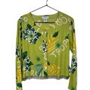 Mango  Bay Green Tropical Beaded Fringe Button Up Blouse Medium Photo 0