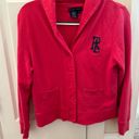 Ralph Lauren Hot Pink Sweatshirt Cardigan with Navy Blue Logo, Size Large Photo 0