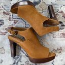 Ralph Lauren Platform Heels Sling back Peep toe Brown Leather Heels 9.5 NEW Tan Photo 0