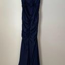 La Femme  Shiny Jersey Blue Open Back Trumpet Gown Dress Photo 8