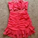 Lucy in the Sky Crepe Ruched Bodycon Dress in Red Coral Photo 3