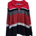 Karen Scott  Red Striped 1/4  Zip Neck Sweatshirt 100% Cotton Cozy Plus Size 2X Photo 0