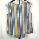 Max Studio  Blue Striped Linen Blend Button Back Blouse Photo 0