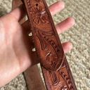 American Eagle brown tooled floral genuine buffalo leather belt Photo 3