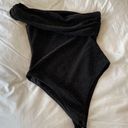 H:ours NWT  Revolve Elena Black Glitter One Shoulder Bodysuit Photo 4