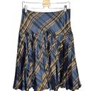 São Paulo Midnight Blue Metallic Satin Plaid Pleated Circle Skirt Size M Photo 0