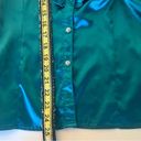 Iz Byer  Teal Blue Satin Dressy Ruffle Accent Top Size S Faux Crystal Buttons Photo 6