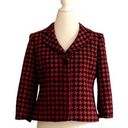 Houndstooth Semantiks Jacket Red Black  3/4 Sleeve Career Blazer Size 8 Petite Photo 0