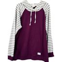 Orvis  Sweatshirt Womens XL Maroon Gray Stripes Hoodie Pocket Light Cotton Rayon Photo 0